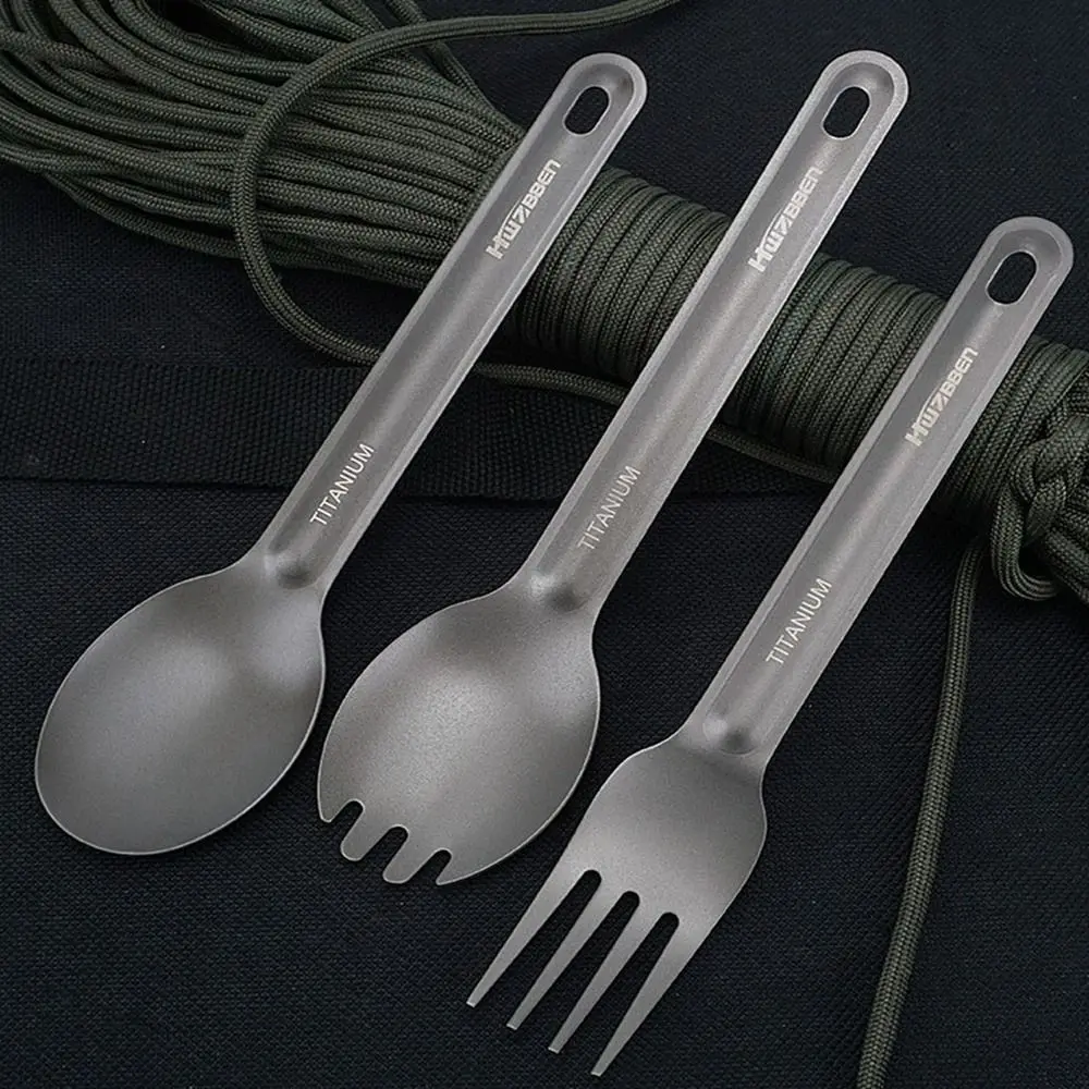 Light Titanium Spoon Cutlery Fork Outdoor Camping Fork Environmental Long Handle Portable Outdoor Picnic Accessories EDC Tool