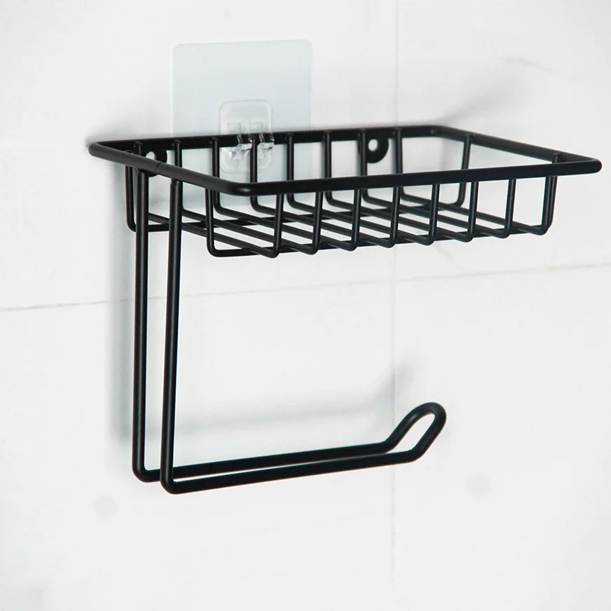 حامل المناشف الورقية مع رف تخزين، منظم سلة لاصق مثبت على الحائط 2 في 1 للمطبخ والحمام، ستانلس ستيل 304