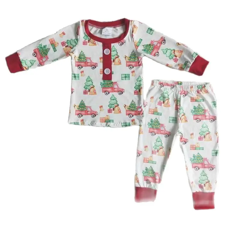 

Boys Truck Christmas Tree Red Cuff Long Sleeve Pajama Set