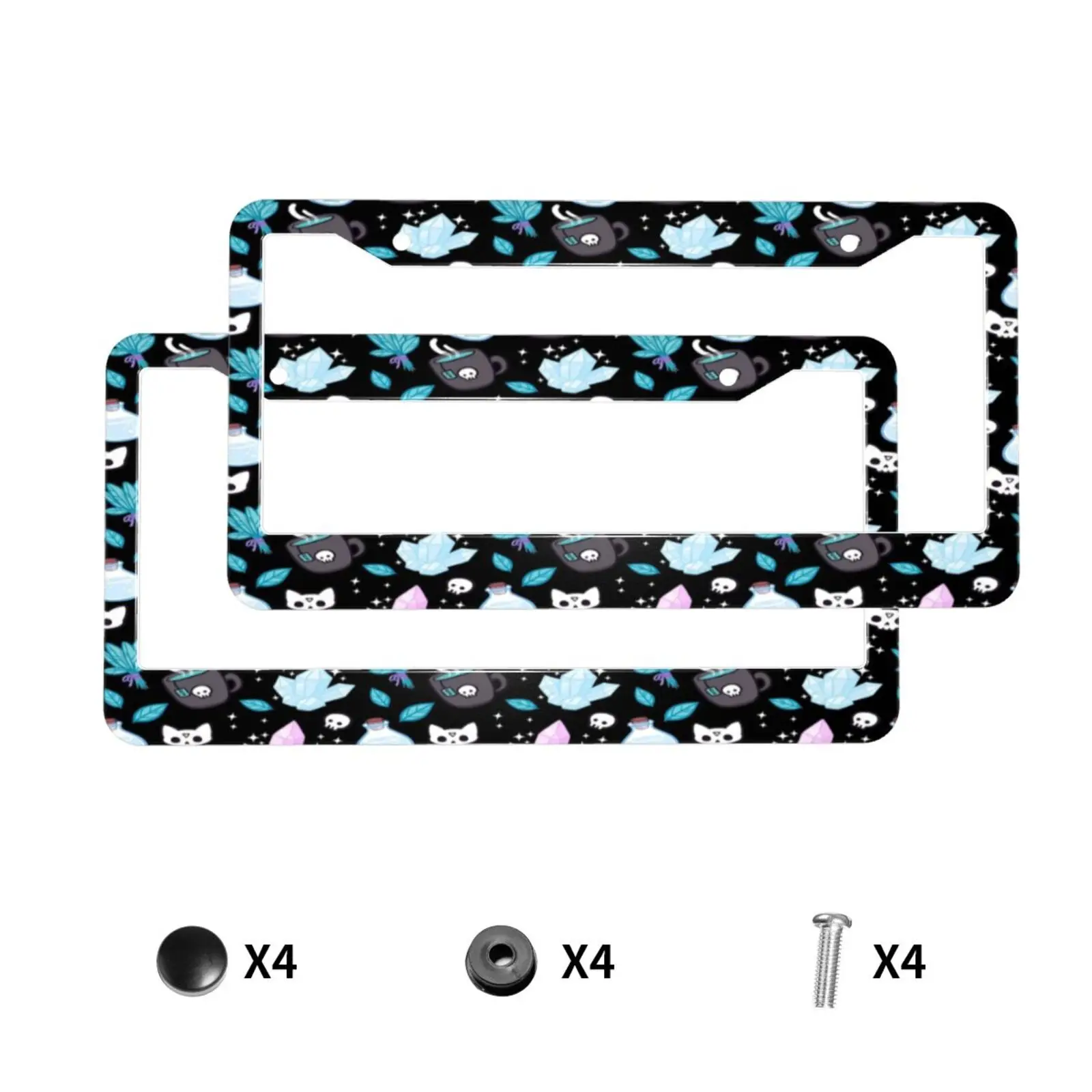 Herb Witch Spooky Cat Print Car License Plate Frame 2 Pack License Plate Holder with 2 Holes Car Tag Frame for Women Men