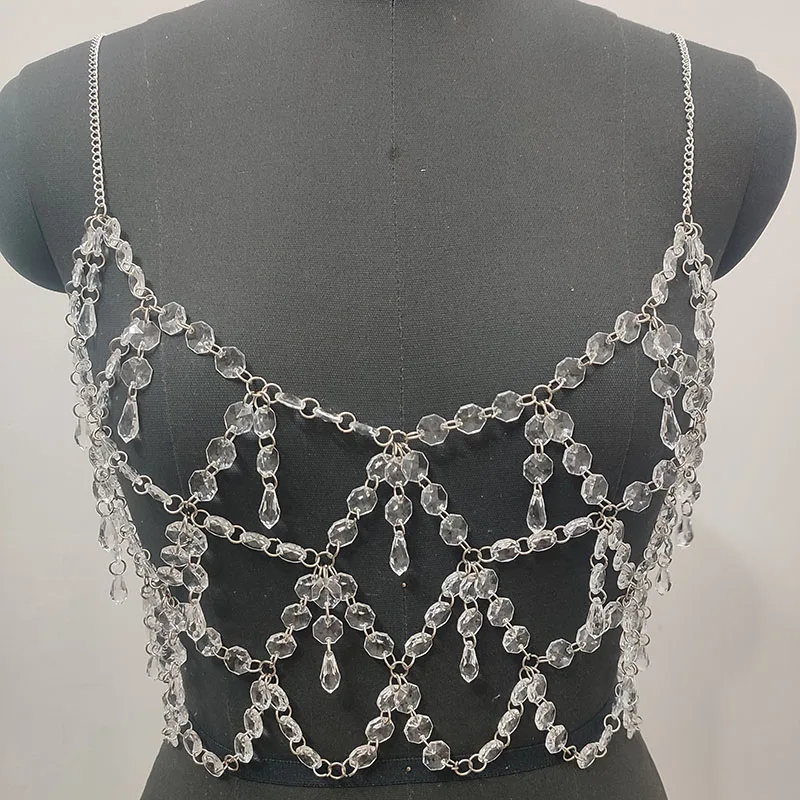 Fashion Sexy Beading Top Sleeveless Hollow Out Crystal Bra Female Trending Spring 2023