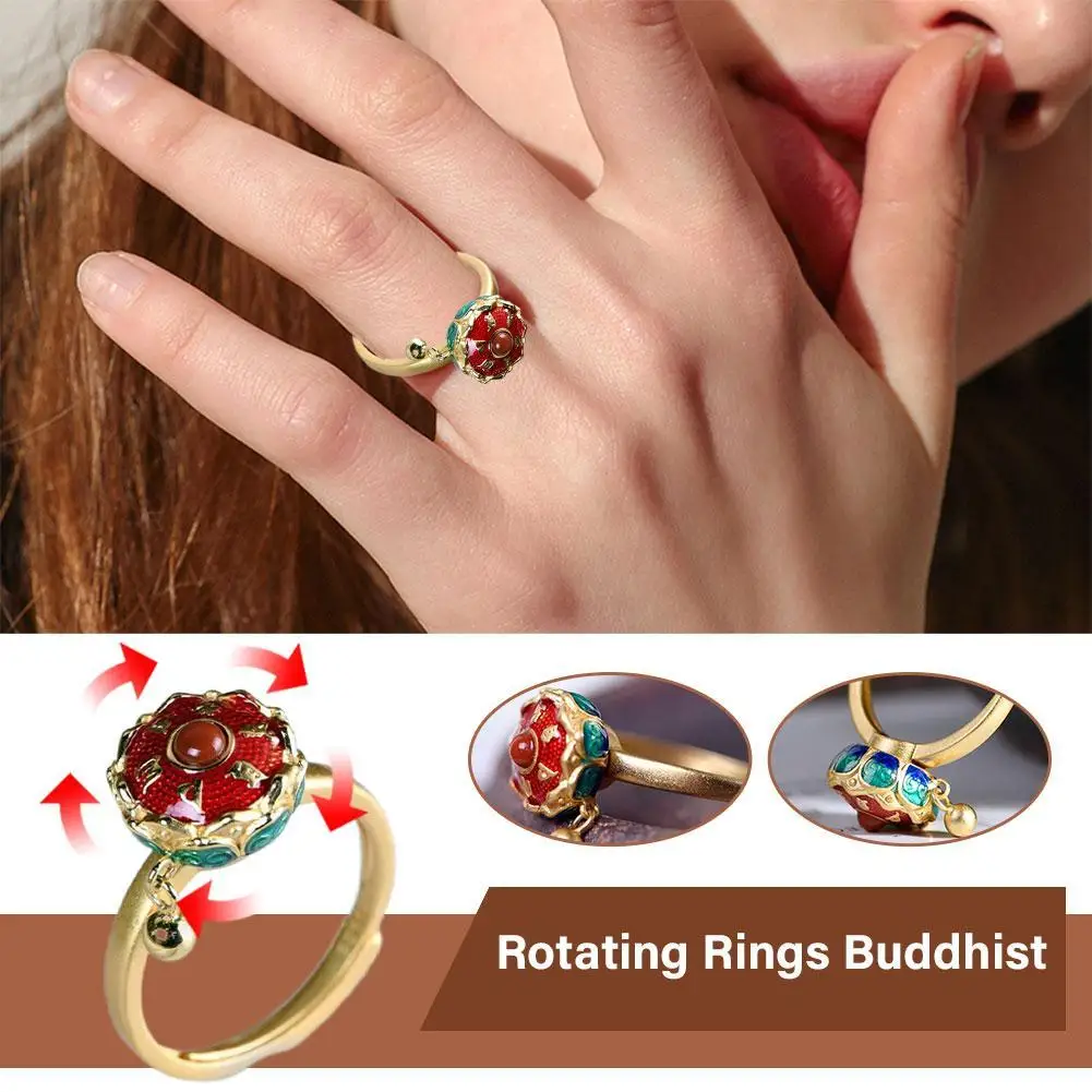 Rotating Female Advanced Rotating Anxiety Decompression Buddhist Tibetan Prayer Jewelry Gift Finger Rings Good Luck