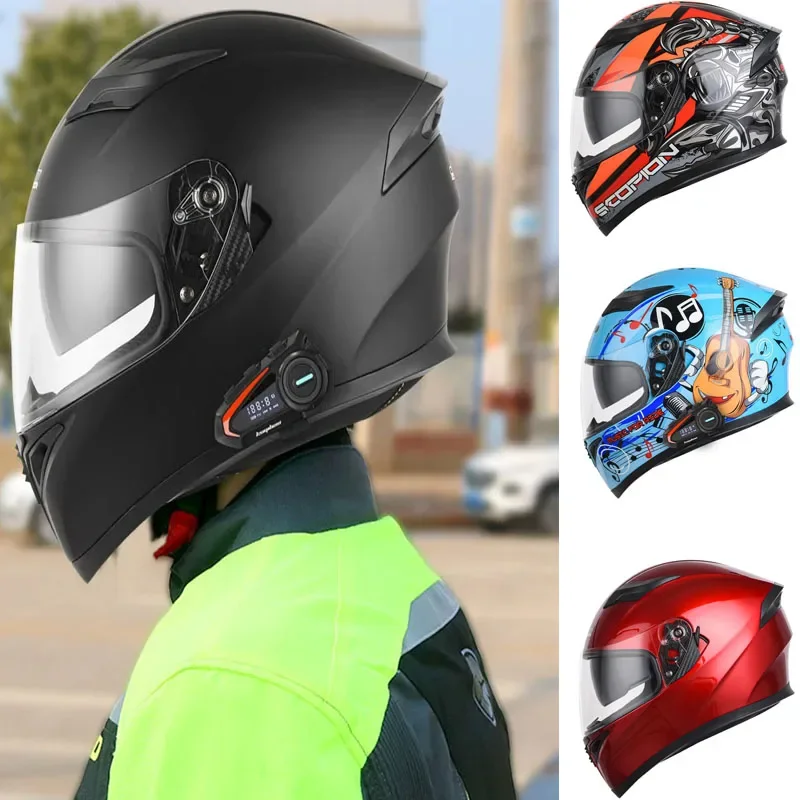 

Motorcycle Bluetooth Helmet Full Face Racing Helmet Dual Lenses Motorbike Sports Helmet Absorb Sweat, Breathable for All Seasons