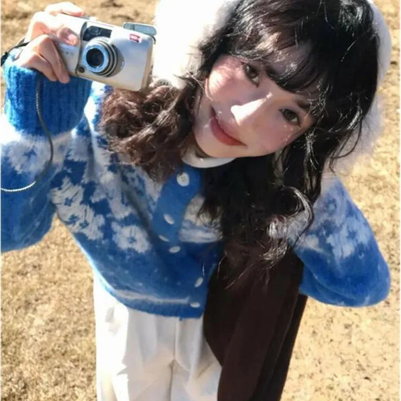 Fair Isle Jacquard Girl Sweater Autumn Winter Lazy Style Cardigan Loose Soft and Sticky Keep Warm Tops Fashion Woman Knitwear