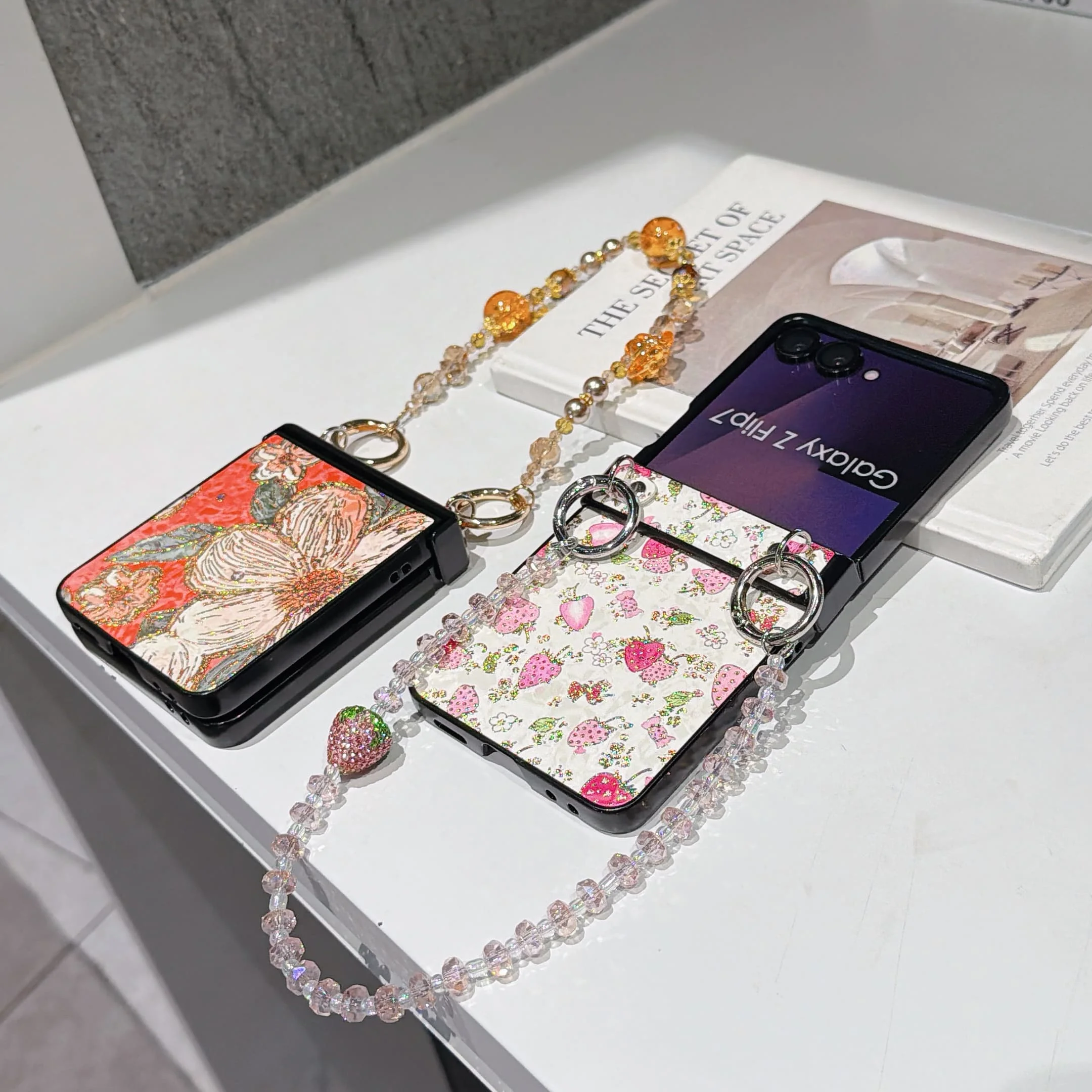 Hinge Protection PU Leather Cover & Colored Beads Wrist Chain Strap for Samsung Galaxy Z Flip 7 FE 6 5 4 3 Phone Case view 5