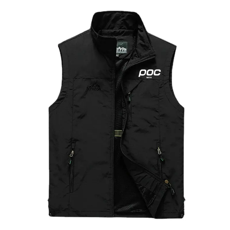 New Summer MOTO POC Polyester Cycling Vest Men Solid Color Stand Collar Breathable Waterproof Tank Tops Down Hiking Bicycle Ves