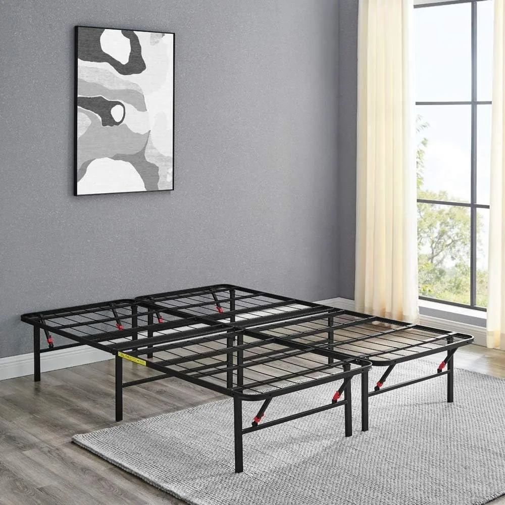 Foldable Metal Platform Bed Frame with Tool Free Setup, 14 Inches High, Sturdy Steel Frame, No Box Spring Needed,Queen,Black Bed