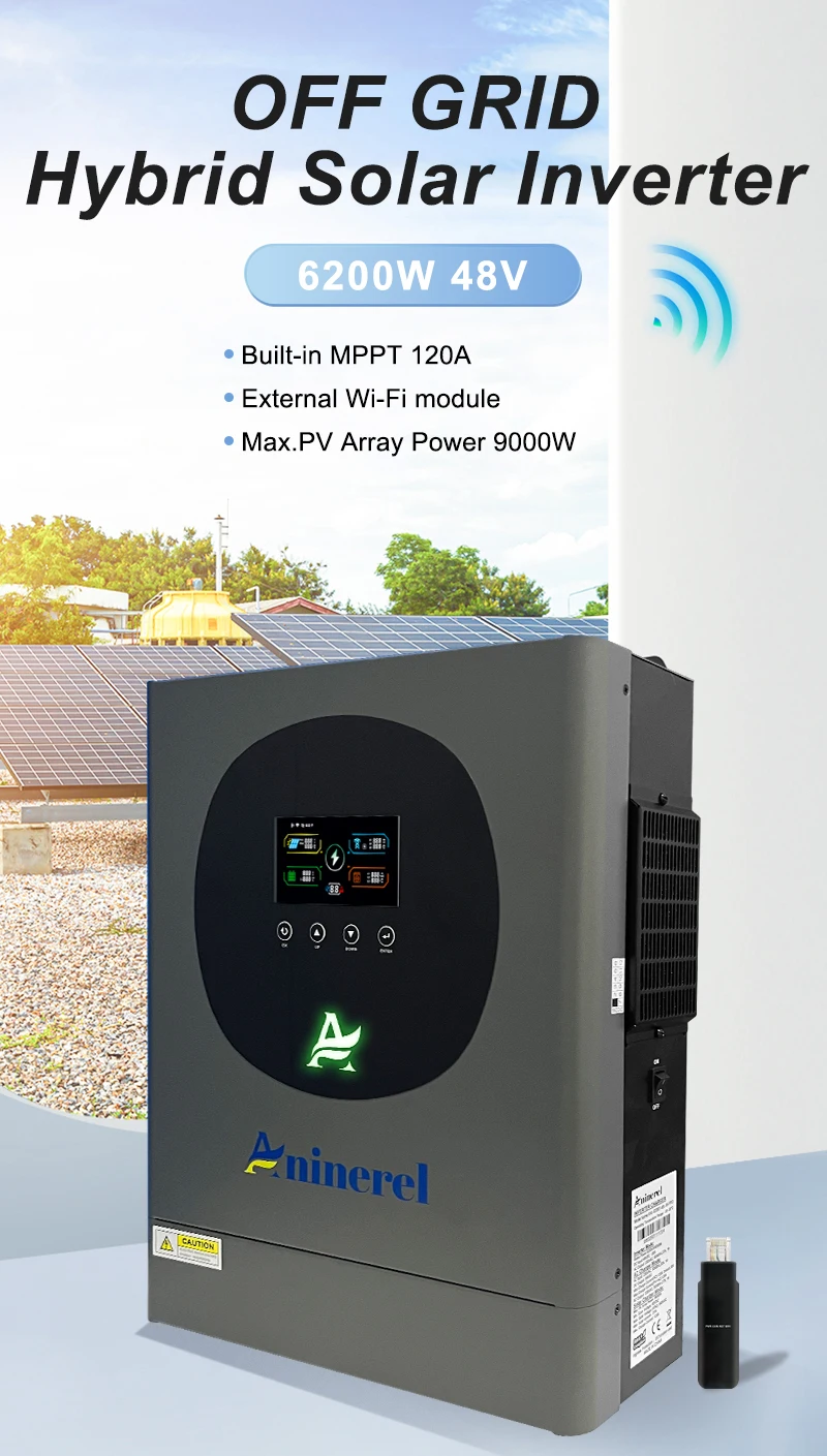 Aninerel 2,5 kW 12V 6,2 kW 48V Hybrid-Solarwechselrichter mit Dualausgang, Farb-LCD-Display und RGB-Beleuchtung, MPPT 120A PV 160VDC 500VDC – Detail 12
