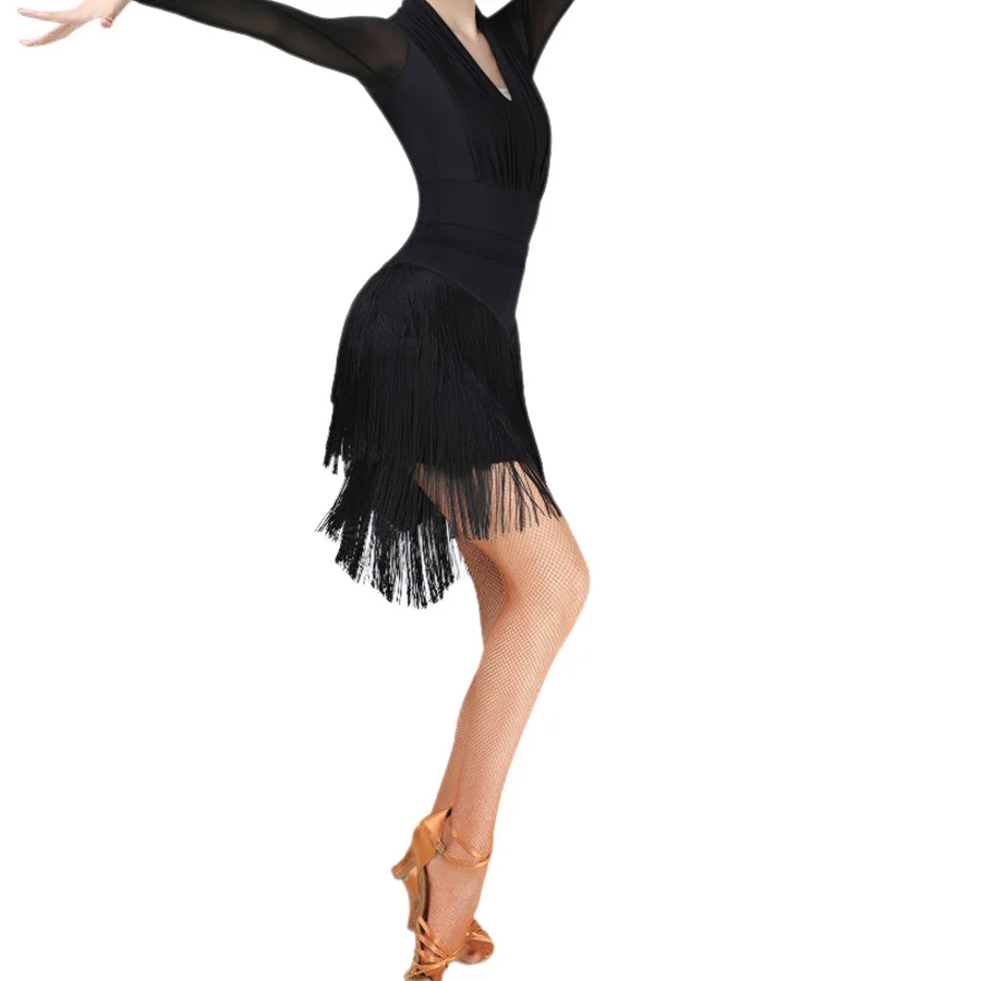 Fringed Design Skirt Elegant High Waist Latin Dance Tassel Skirt for Women Professional Dance Training Performance Clothes Solid