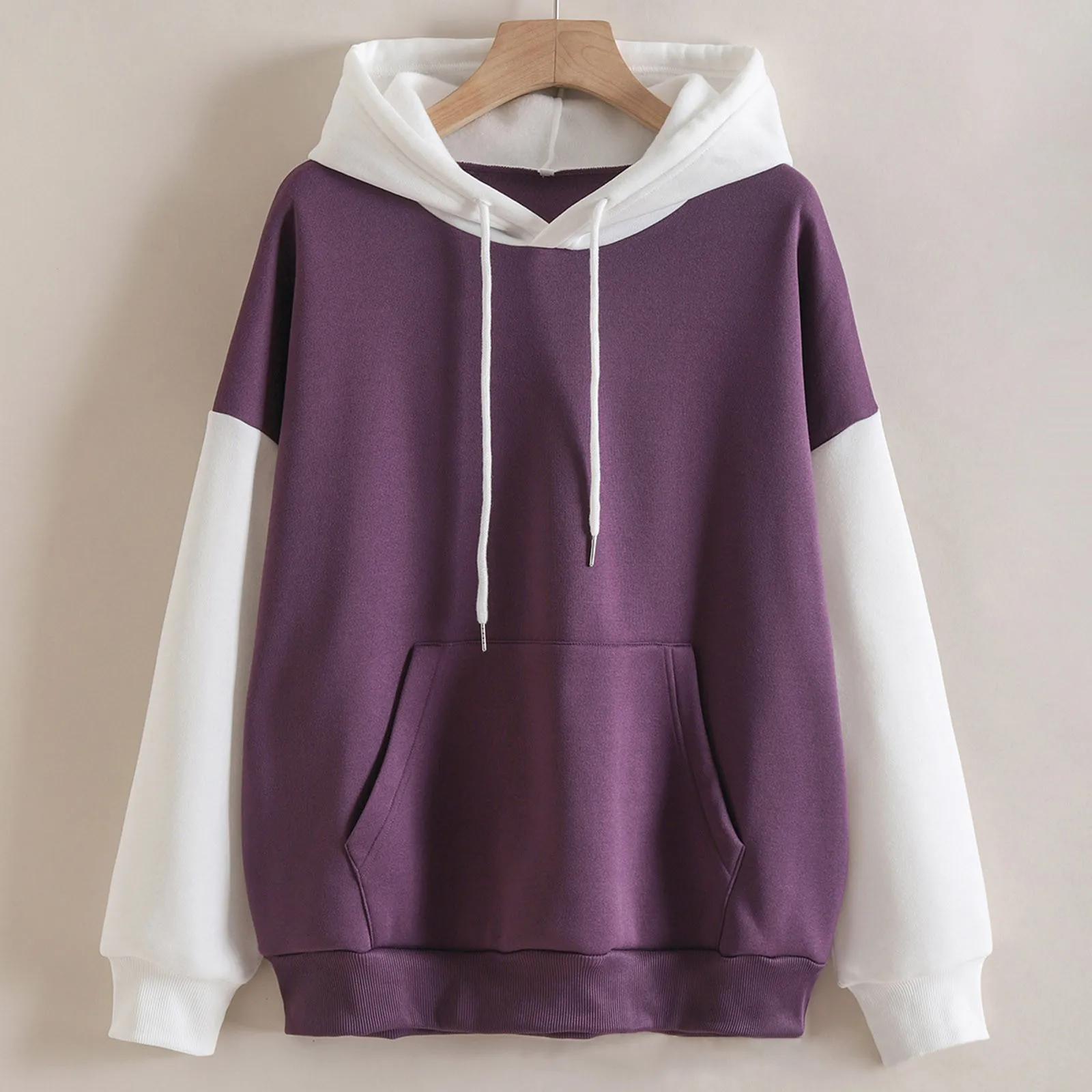 Hoodies Womens 2022 Autumn Long Sleeve Splice Solid Color Hooded Sweatshirt Oversized Pullovers Kpop Outfit Kawaii Female Hoodie