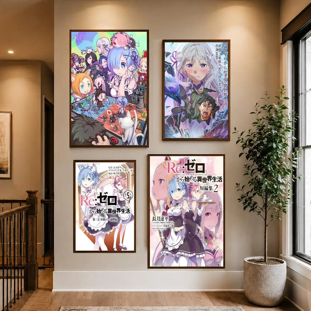 Anime Re Zero Kawaii Poster HD Waterproof PP Self-Adhesive Removable Wall Art Poster for Bedroom Cafe Gym Home Decor Gift