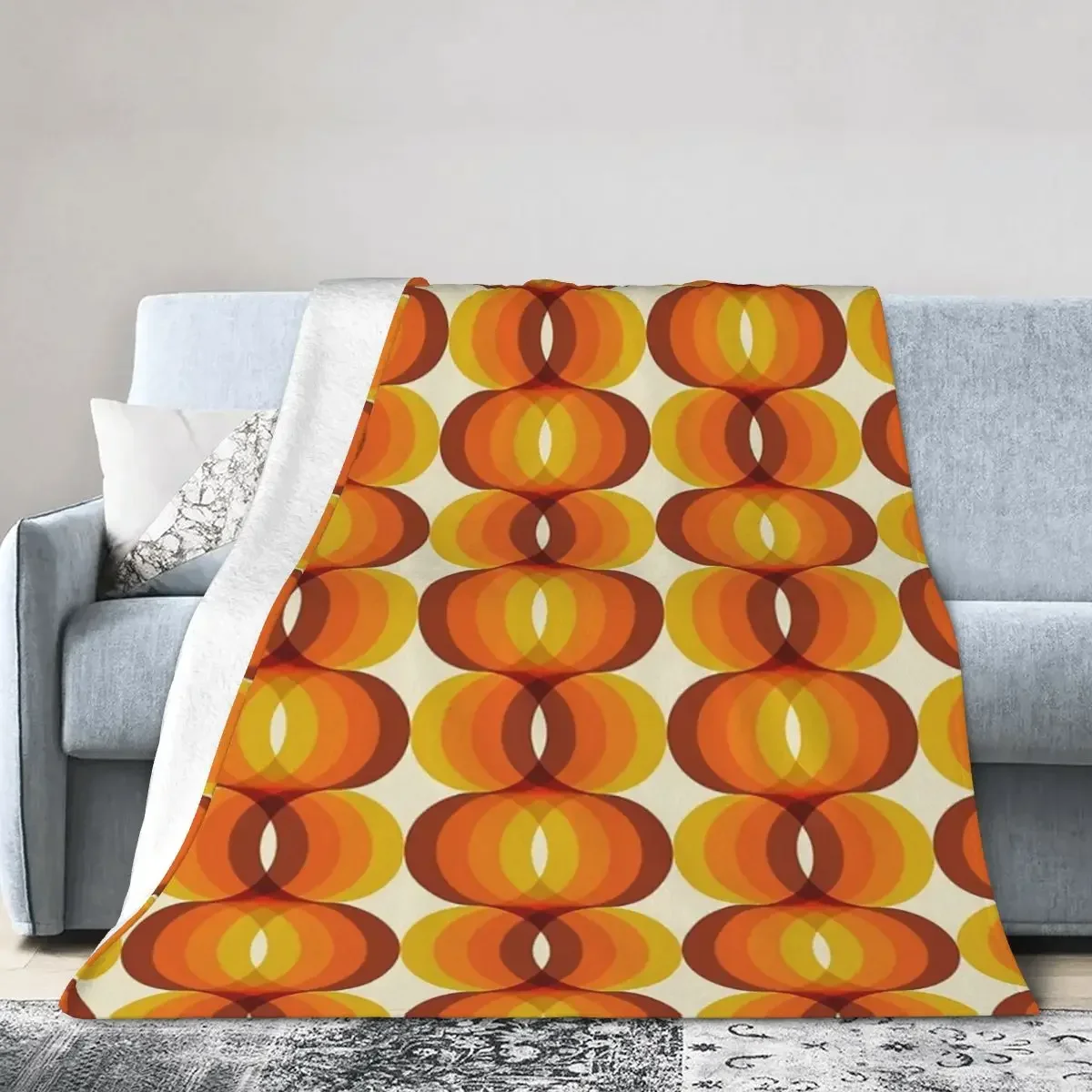 Flannel Throw Blanket Orange, Brown, And Ivory Retro 1960s Wavy Pattern Blanket Bedspread Warm Plush Blanket for Bed Living room