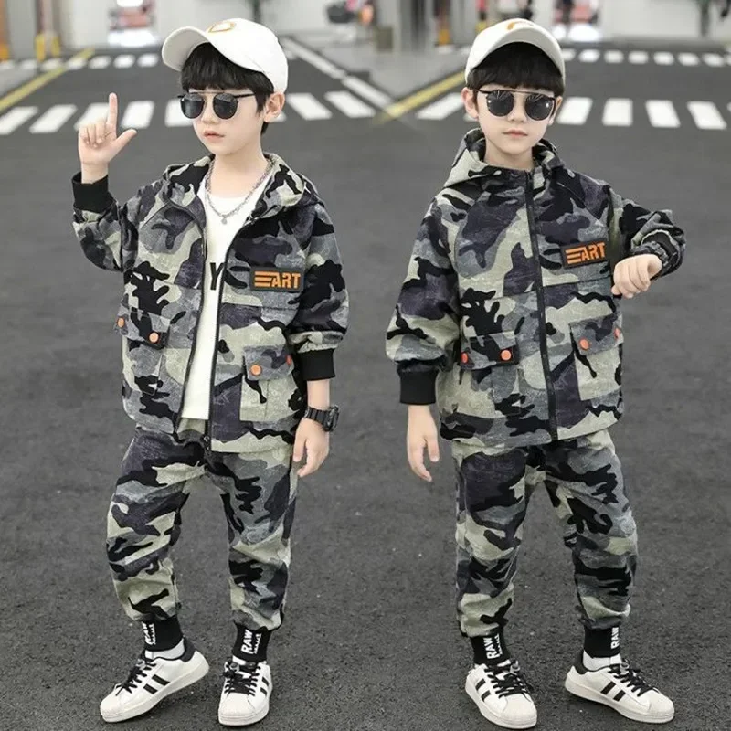 2024 Teen Boy Clothes Set Kids Tracksuit Camouflage Cotton Hoodies Tops Pants Children Clothing Boy Sportswear 4 6 8 10 12 Years