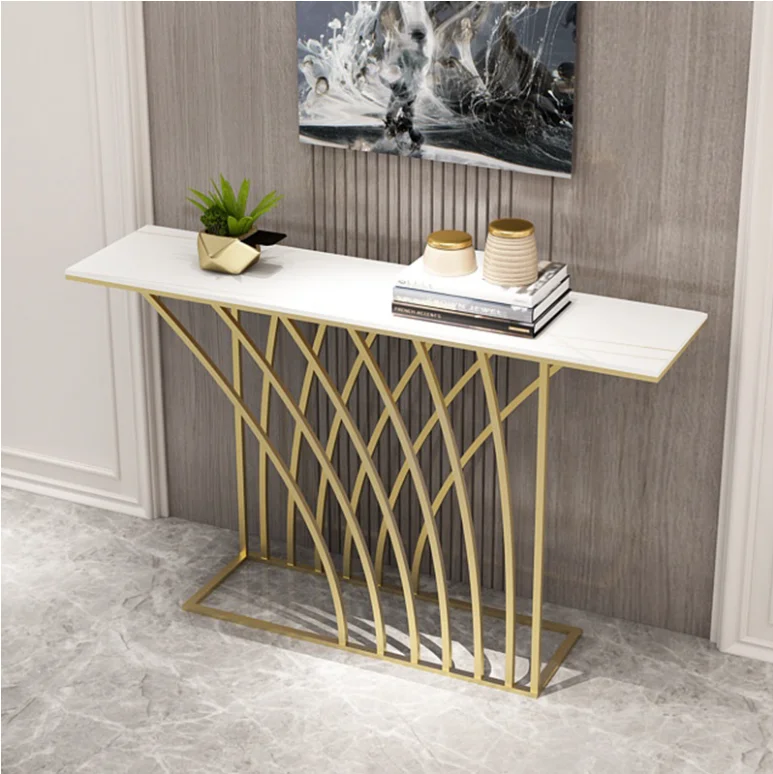 Home Furniture Living Room Rectangle Side Tables Gold Legs Marble Top Entryway Table Consolepromote sales