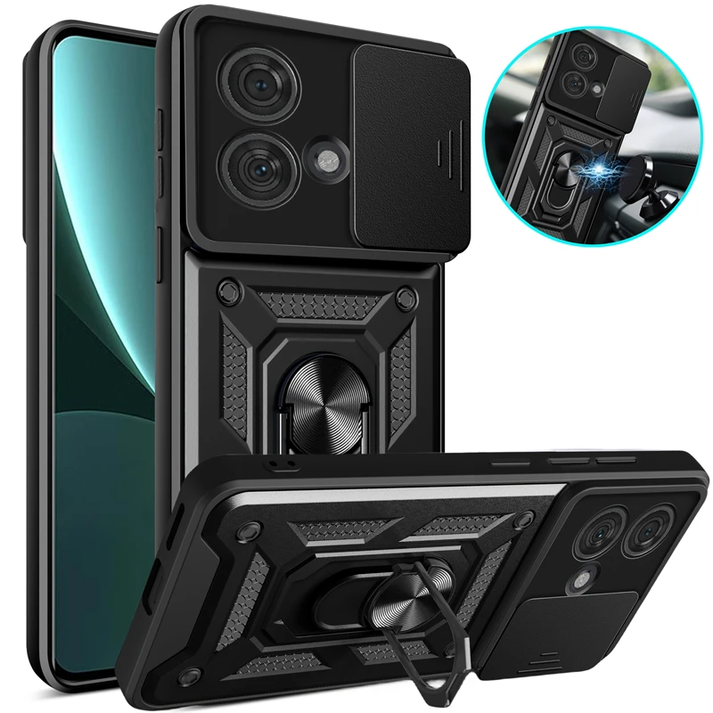 For Motorola Edge 40 Neo Case Slide Camera Protector Armor Phone Case For Moto Edge 40 Neo 5G Magnetic Ring Holder Back Cover