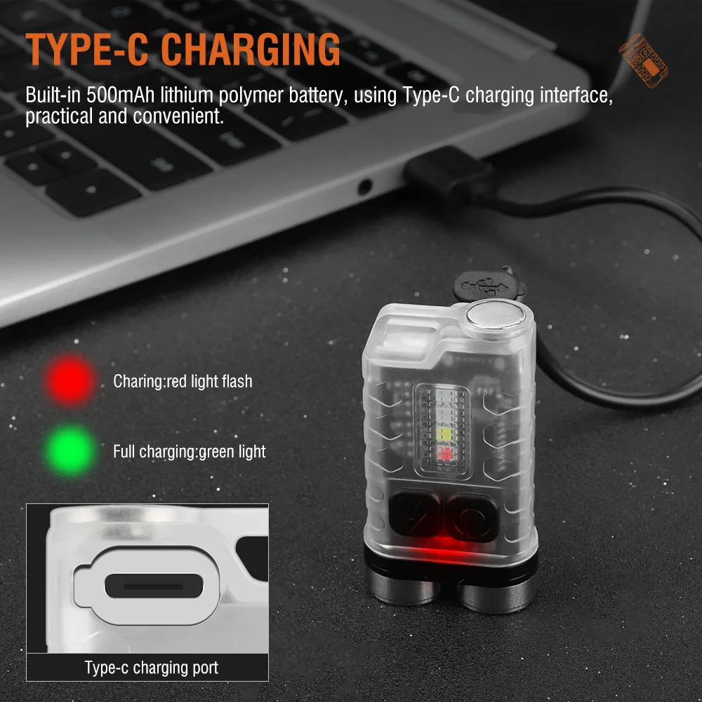 BORUiT V3 LED Keychain Portable Fluoresce EDC Flashlight Work Light Type-C Rechargeable Mini Torch with Magnet UV Pocket Lantern