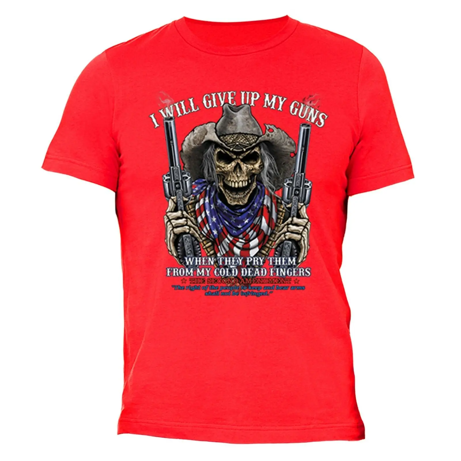 I Will Give Up My Guns. USA Flag Cowboy Skull 2ND Amendment T Shirt. New 100% Cotton Short Sleeve O-Neck T-shirt Casual Mens Top