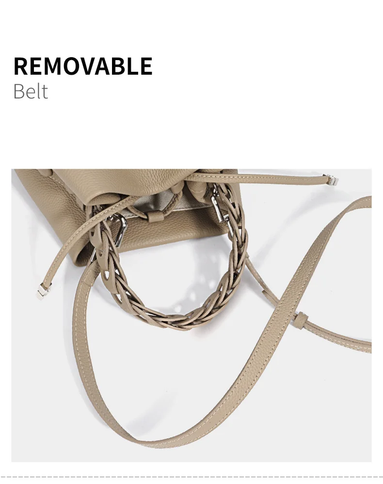 Damen Bucket Bag aus 100% Echtleder, Crossbody Schultertasche, Modische Designer-Shopper-Tasche, Trendige Marken-Handtasche – Detail 10