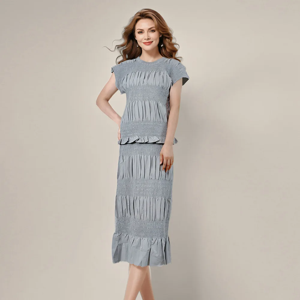 

Folded women's new loose and thin sleeveless vest top skirt two-piece fashion simple temperament elegant holiday style high-end