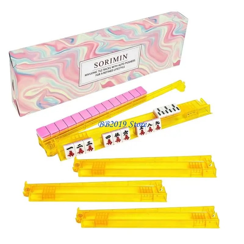 Q0KB 4X Clear Acrylic Mahjong Tile Organizers With Smoothly Edges And AntiSlip Base Mahjong Racks and Puser for Game Learners