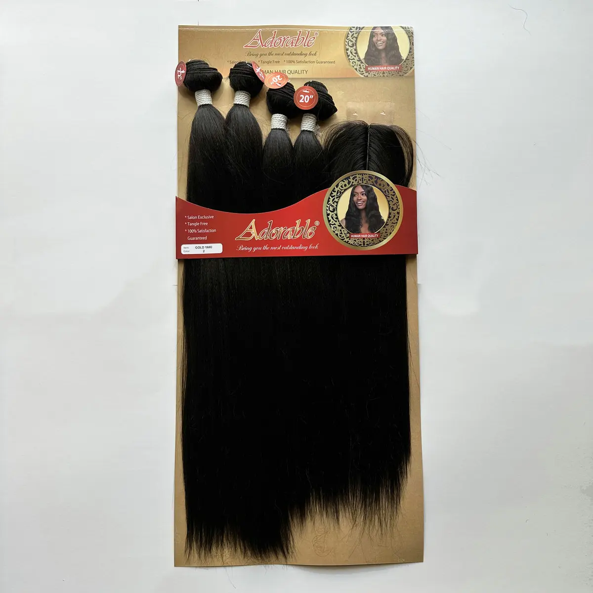 Adorable Synthetic Hair extensions Bundles With 2x4 T Part Hand Made Lace Closure GOLD YAKI 4PCS Packet