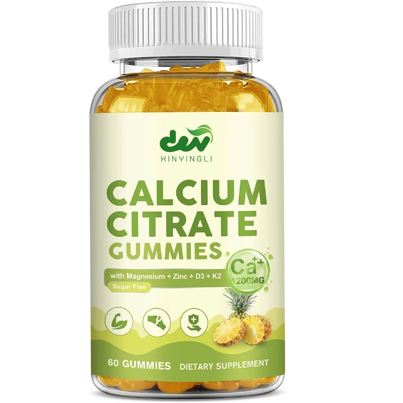 Citrato de calcio 1200 mg con gomas de calcio con vitamina D3, huesos, músculos, apoyo inmunológico, 60 gomas