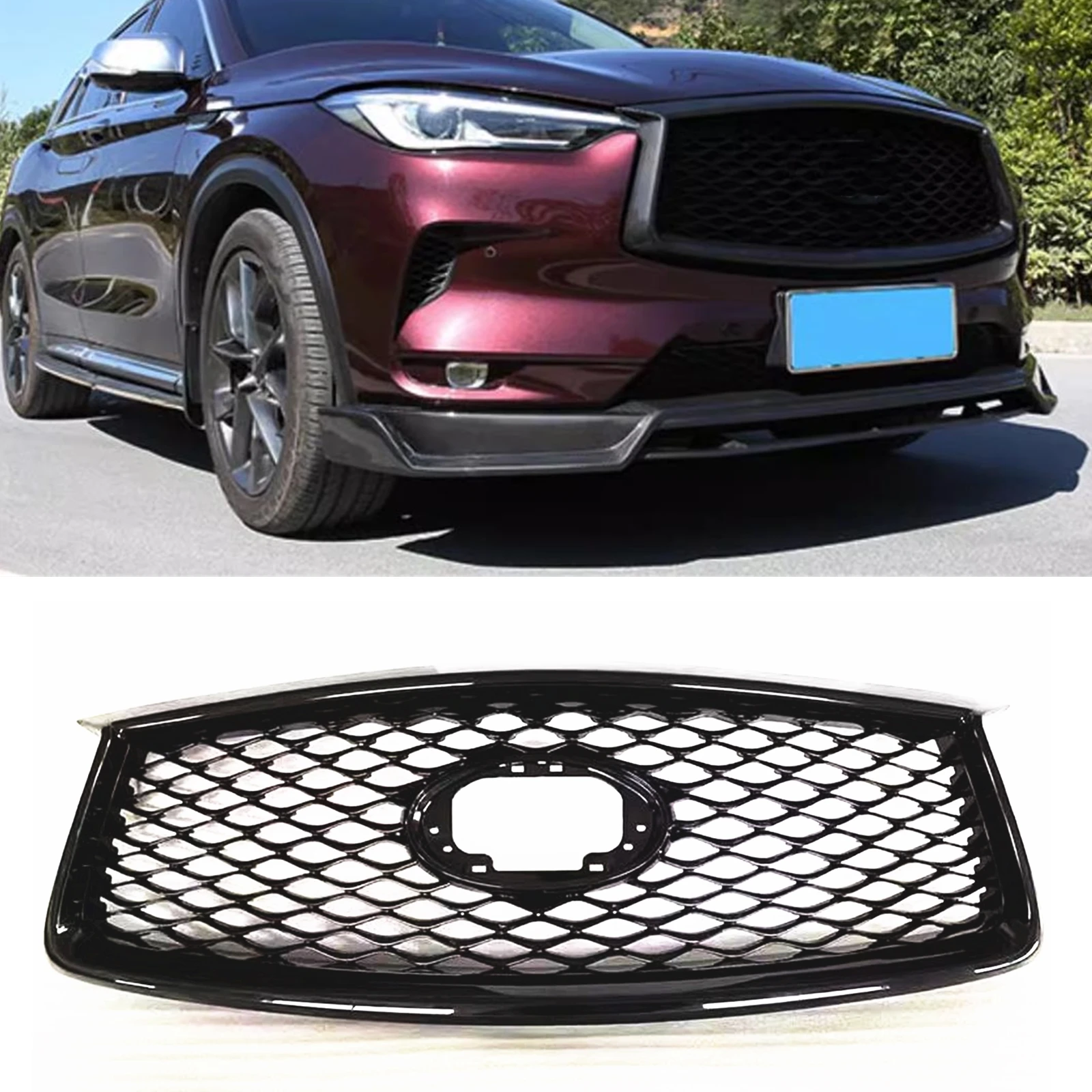 

For Infiniti QX50 2019 2020 2021 2022 2023 4-Door Front Grille Racing Grills Honeycomb Style Black Upper Bumper Hood Mesh Grid