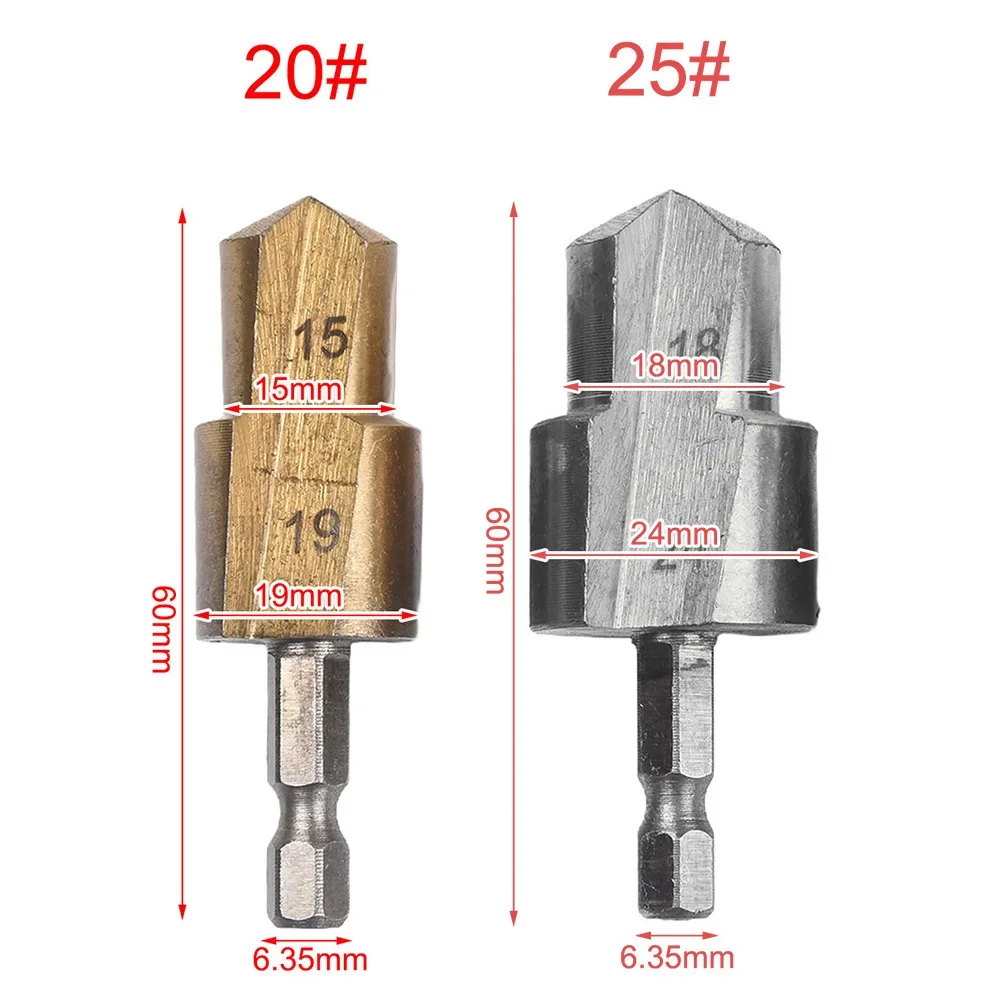 

2pcs PPR Lifting Drill Bit 1/4 Hexagon Shank 6.35mm Hexagonal Handle Water Pipe Connection Tool #20 #25 Plumber Water Pipe Punch