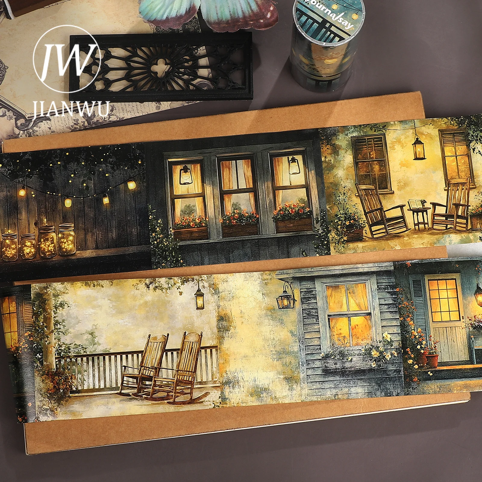 JIANWU 80mm*204cm Vintage Porch Window Light Landscape Material Collage Scrapbooking Washi Tape Creative DIY Journal Stationery