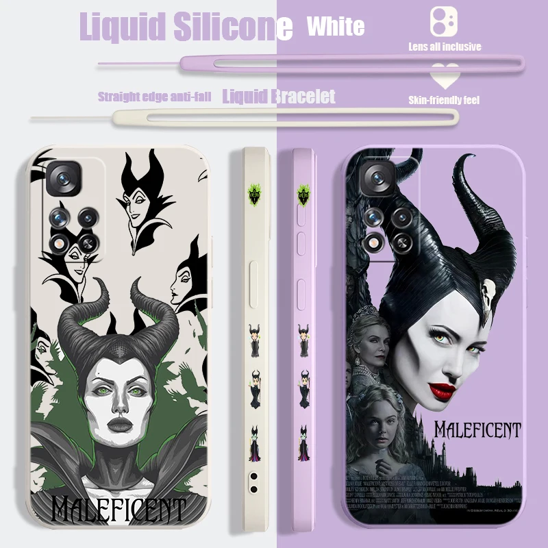 Disney Maleficent Liquid Left Rope Phone Case For Xiaomi Redmi Note 11 11S 11E 11T 12 13 Pro Plus 4G 5G Shell Soft Cover Capa