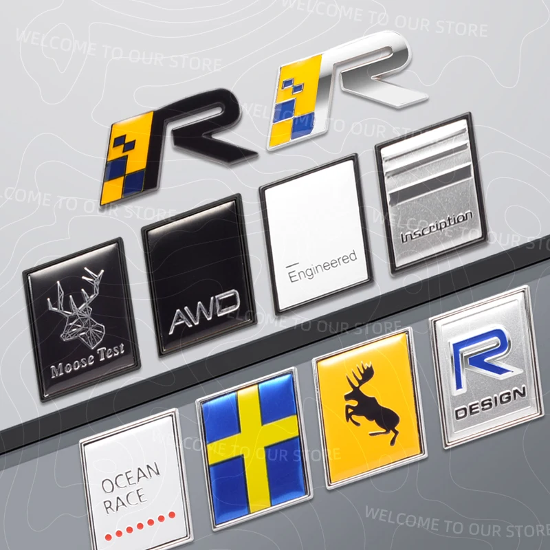Zinc Alloy For R Design Moose Test Swedish Flag OCEAN RACE Inscription Logo Car Trunk 3D Metal Emblem Rear Body Badge Sticker