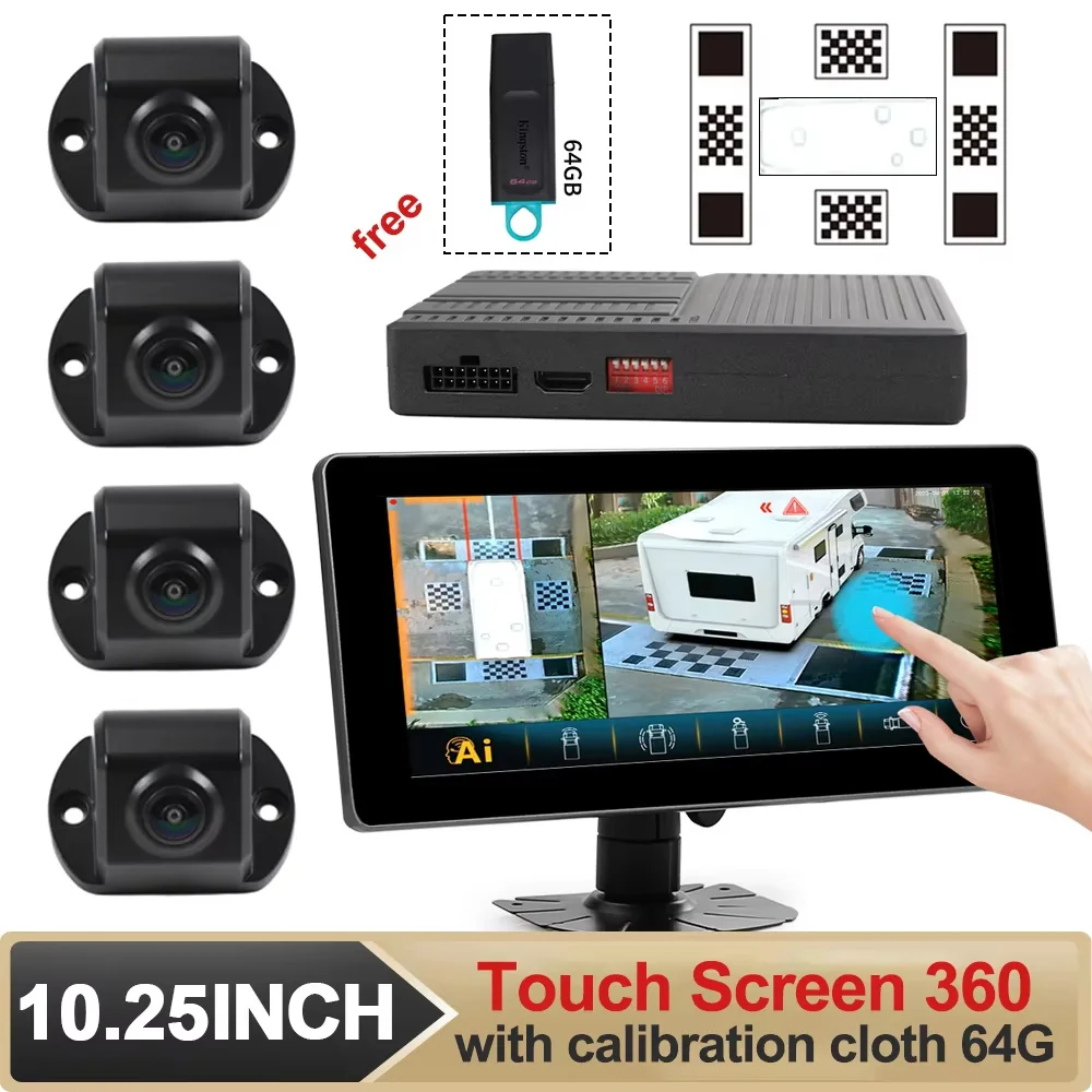 Carsanbo AI 360 Panoramic 3D Bird Eye View Camera Car System AHD 1080P For RV Touring Motorhome image 3