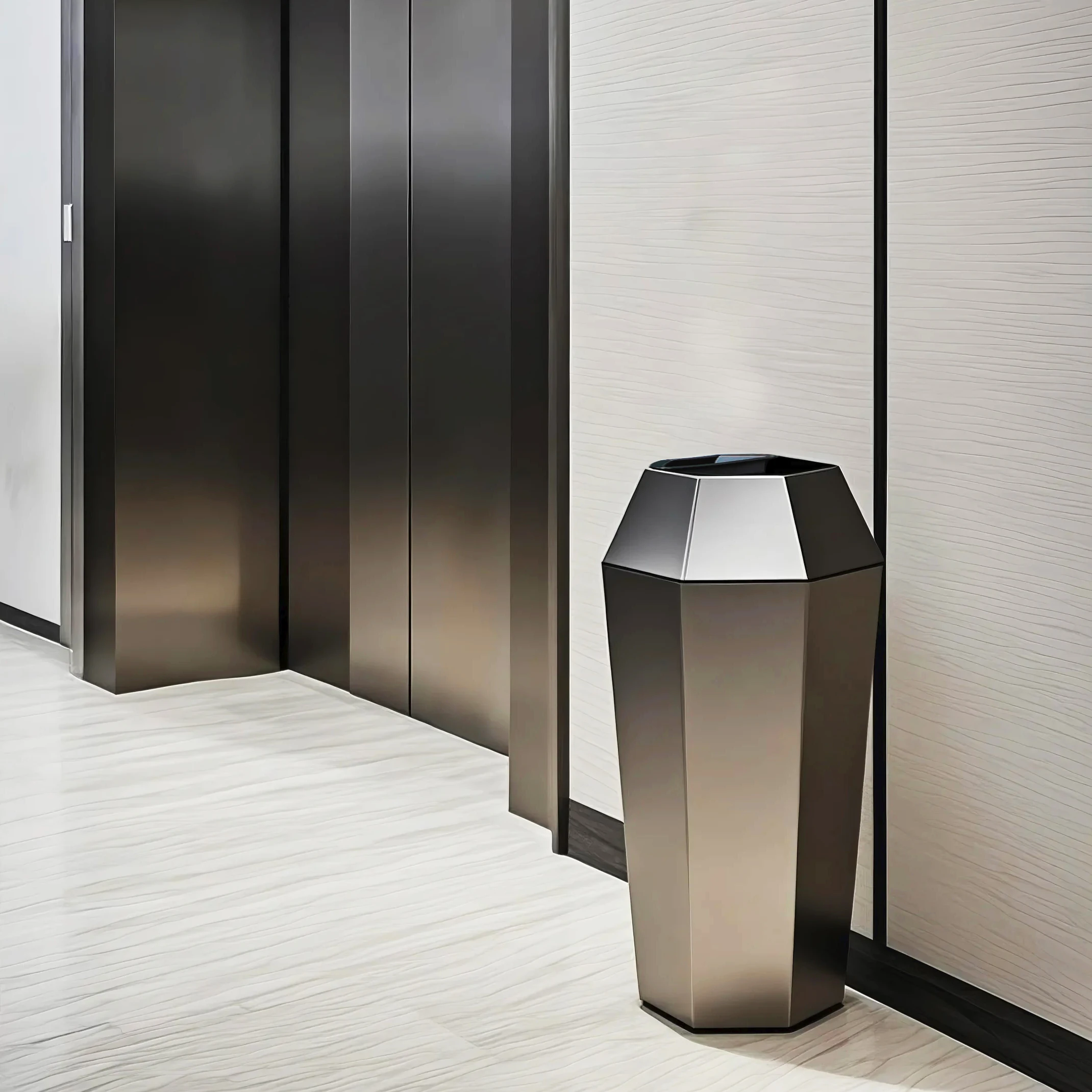 

Алмазное ведро Ведро для золы Лобби отеля Коммерческий вертикальный вход в лифт из нержавеющей стали Мусорное ведро с дымовым резервуаром Public Pla