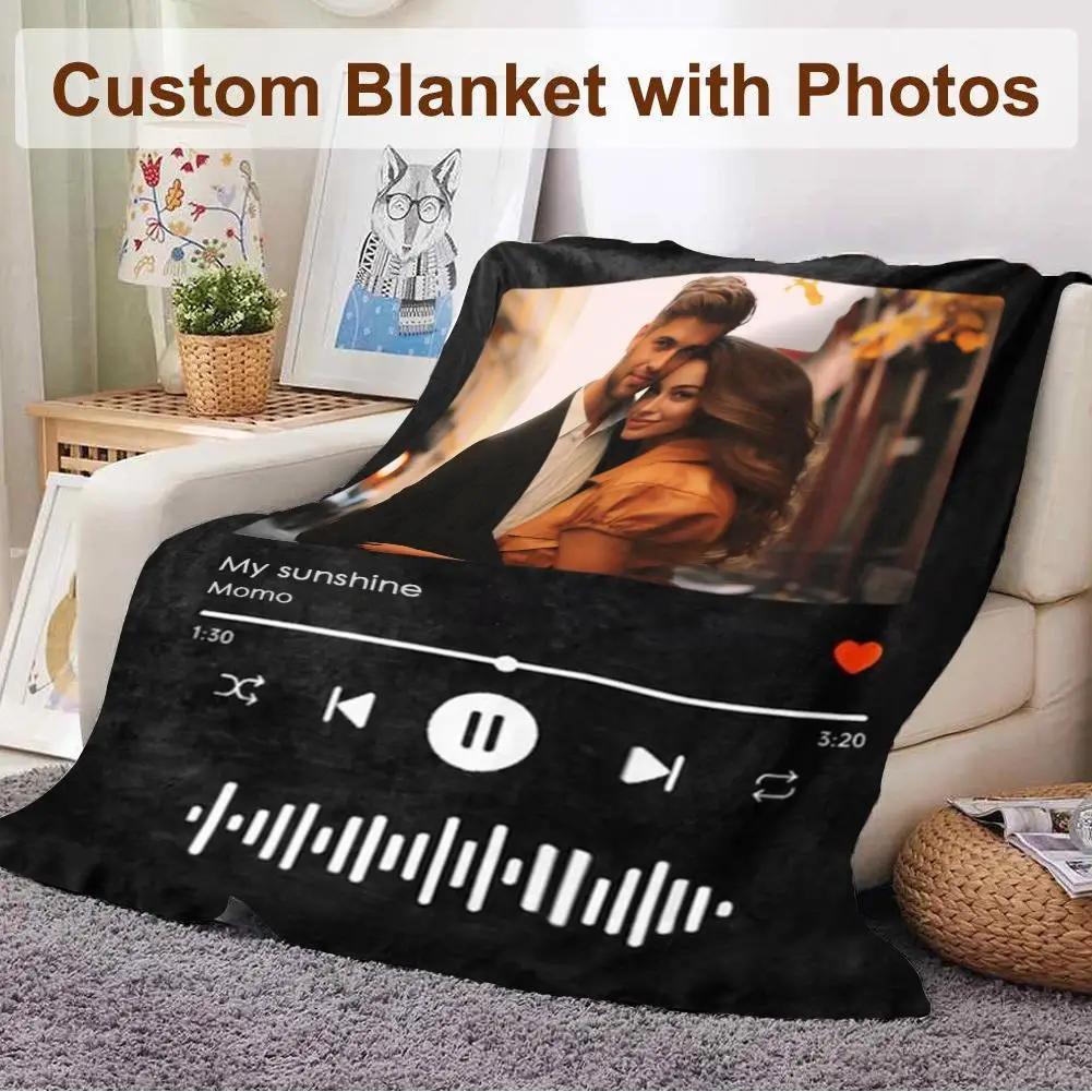 Personalized Spotify Code Music Blanket Custom Blankets with Photos Multiple Colors Available Christmas Gift for Him Her