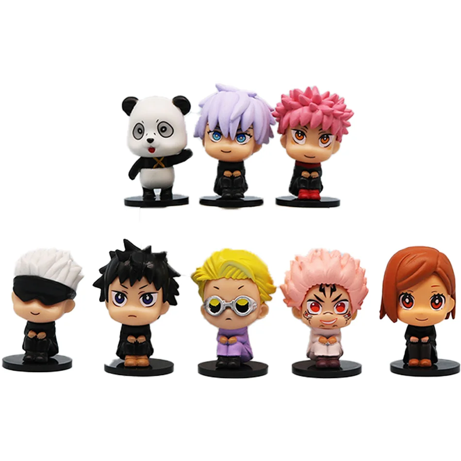 8Pcs/Set 6cm Anime Jujutsu Kaisen Figure Itadori Yuji Gojo Satori Fushiguro Megumi Kugisaki Kawaii Toy Car Decoration PVC Model