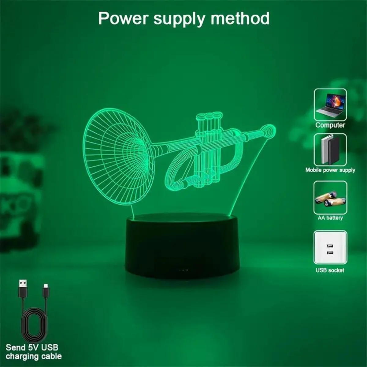 1pc  Musical Instruments  3D Night Light, 3D Optical Illusion Lamp With Touch, 7-Color Changing Ambient Light For Bedroom