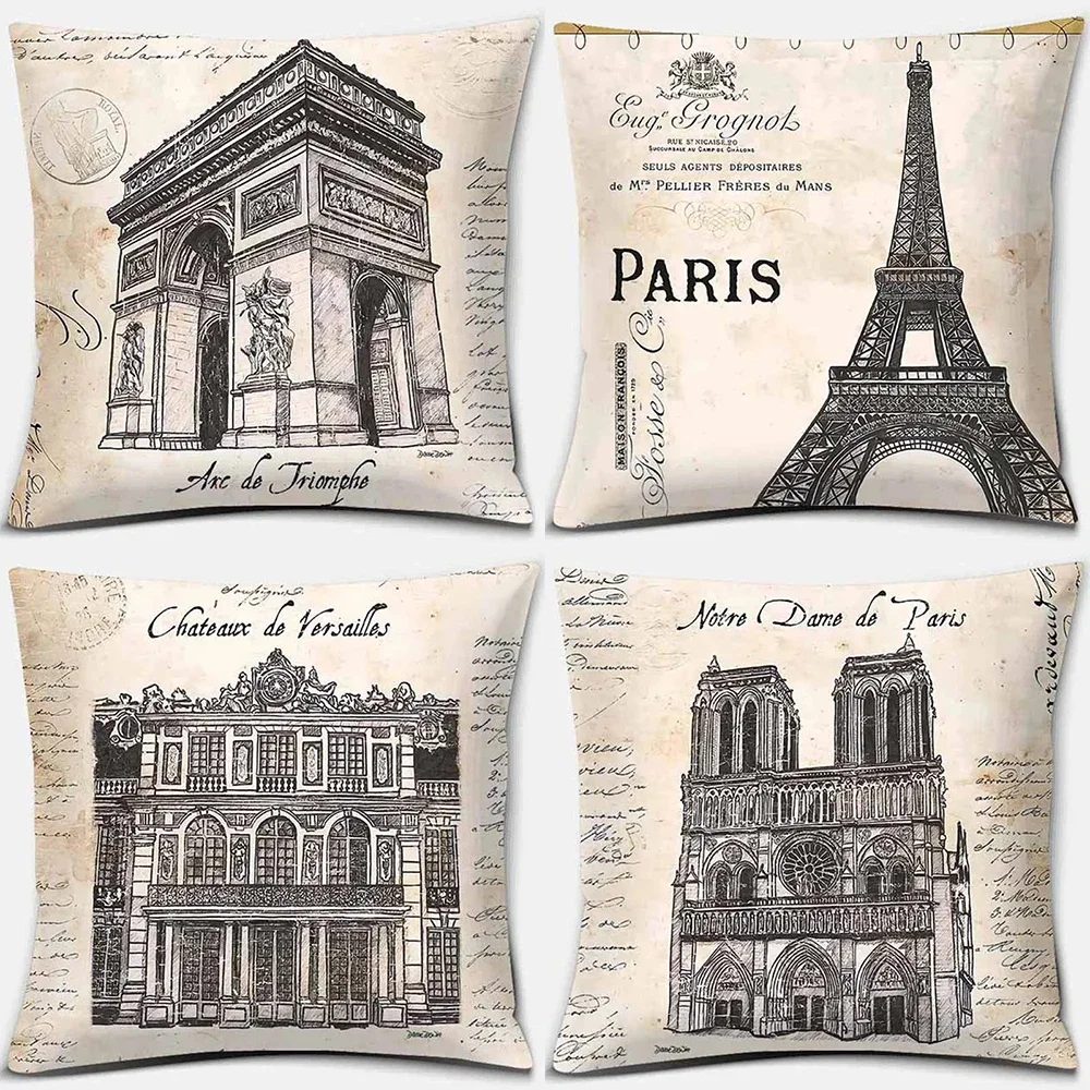 

40x40cm Paris Vintage Architectural Print Pillow Case Home Decor Car Sofa Cushion Cover