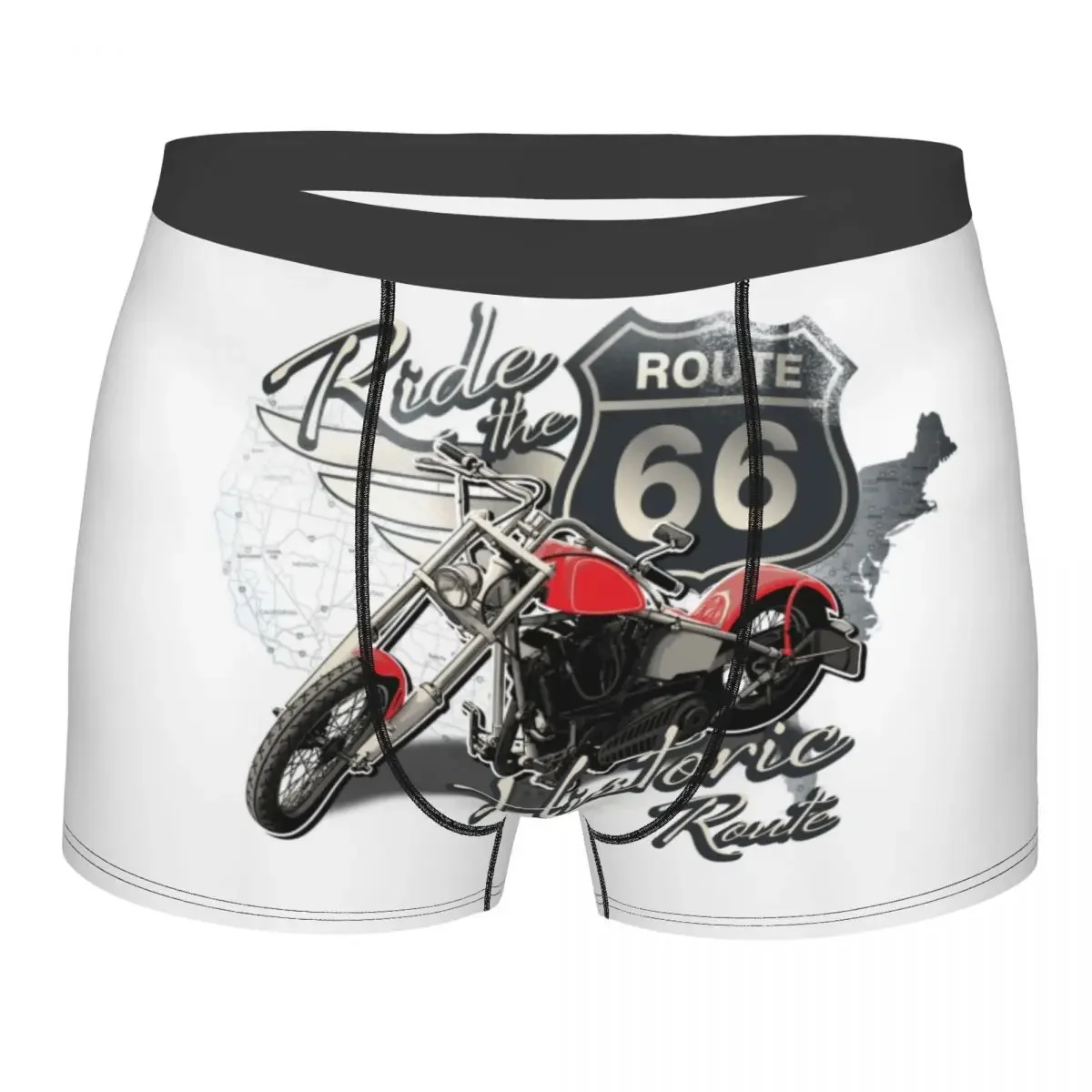 Male Fashion Route 66 Travel Motorcycle Ride Underwear American Road Boxer Briefs Soft Shorts Panties Underpants