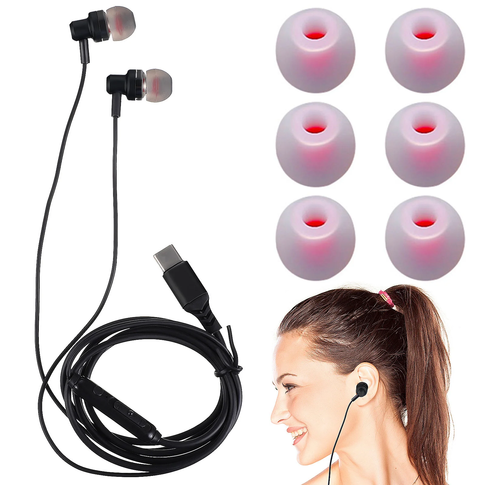 Earphone Wired Headphones Noise Canceling Cancelling Earbuds Headset with Earplugs Full Metal Flat Mouth