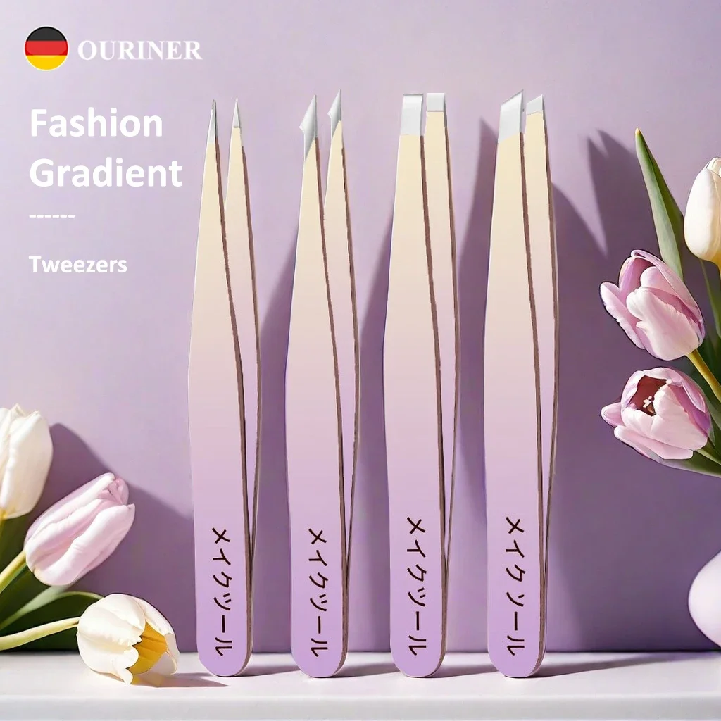 Conjunto de pinças de sobrancelha gradiente, 4 peças de aço inoxidável, conjunto de ferramentas de beleza profissional para cabelos faciais, crescimento interno