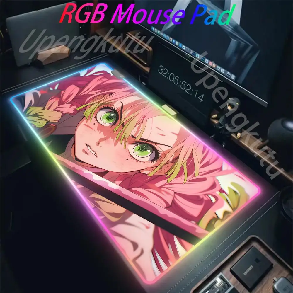 

Kanroji Mitsuri Mouse Pad Gamer RGB Deskmat Keyboard Mat Gaming Laptops LED Mousepad Desk Protector Anime Mause Mats