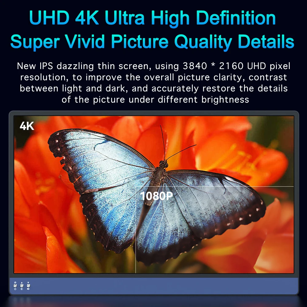 4K 13.3 Inch Ultra Light Portable Monitor 3840*2160 HDR 1400:1 96%sRGB IPS Screen Gaming Display For PC Laptop Xbox PS4/5 Switch