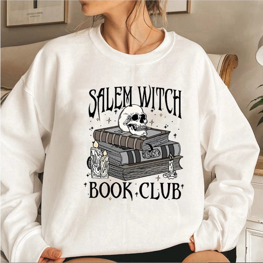 سالم الساحرة كتاب نادي البلوز مضحك هالوين هوديي كم طويل المرأة Crewneck بلوزات سعيد هالوين البلوز القمم