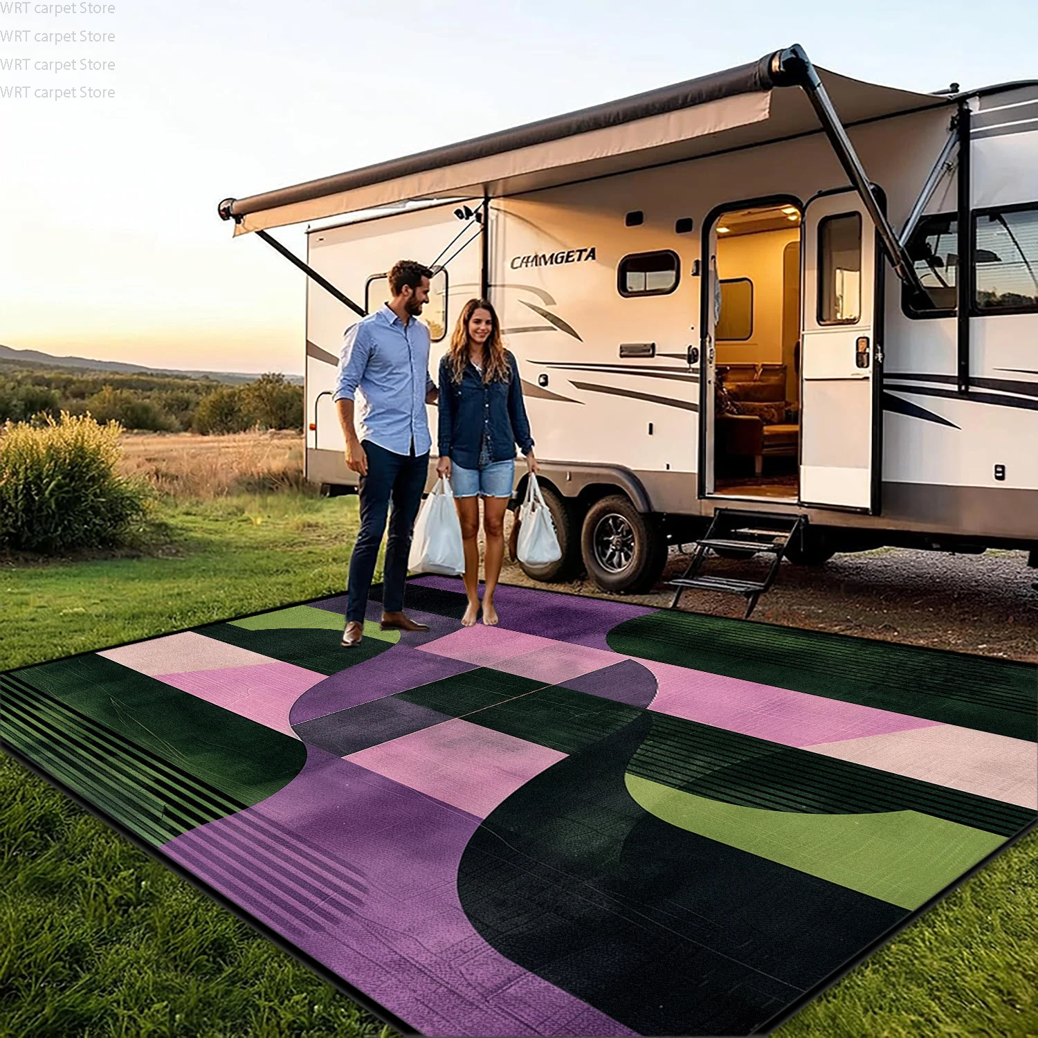 RV Rug Modern Abstract Fluid Carpet Machine Washable Foldable Outdoor Short Velvet Rug Home Decoration Living Room Mat Floor
