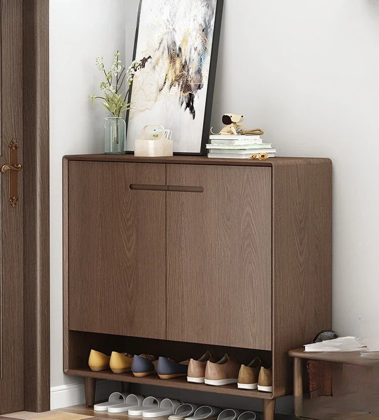 Household entrance entrance new Chinese-style solid wood large-capacity storage cabinet