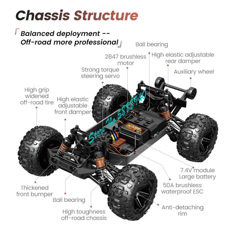 80KM/H Brushless All Terrain Off Road Remote Control Truck 2.4G Waterproof Metal Transmission 4WD LED  Headlights RC Car Truck