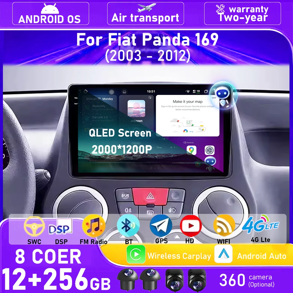 

Wireless Carplay For Fiat Panda 169 2003 2004 2005 - 2012 Android 16 Auto Car Radio Multimedia Player GPS Navigation Bluetooth