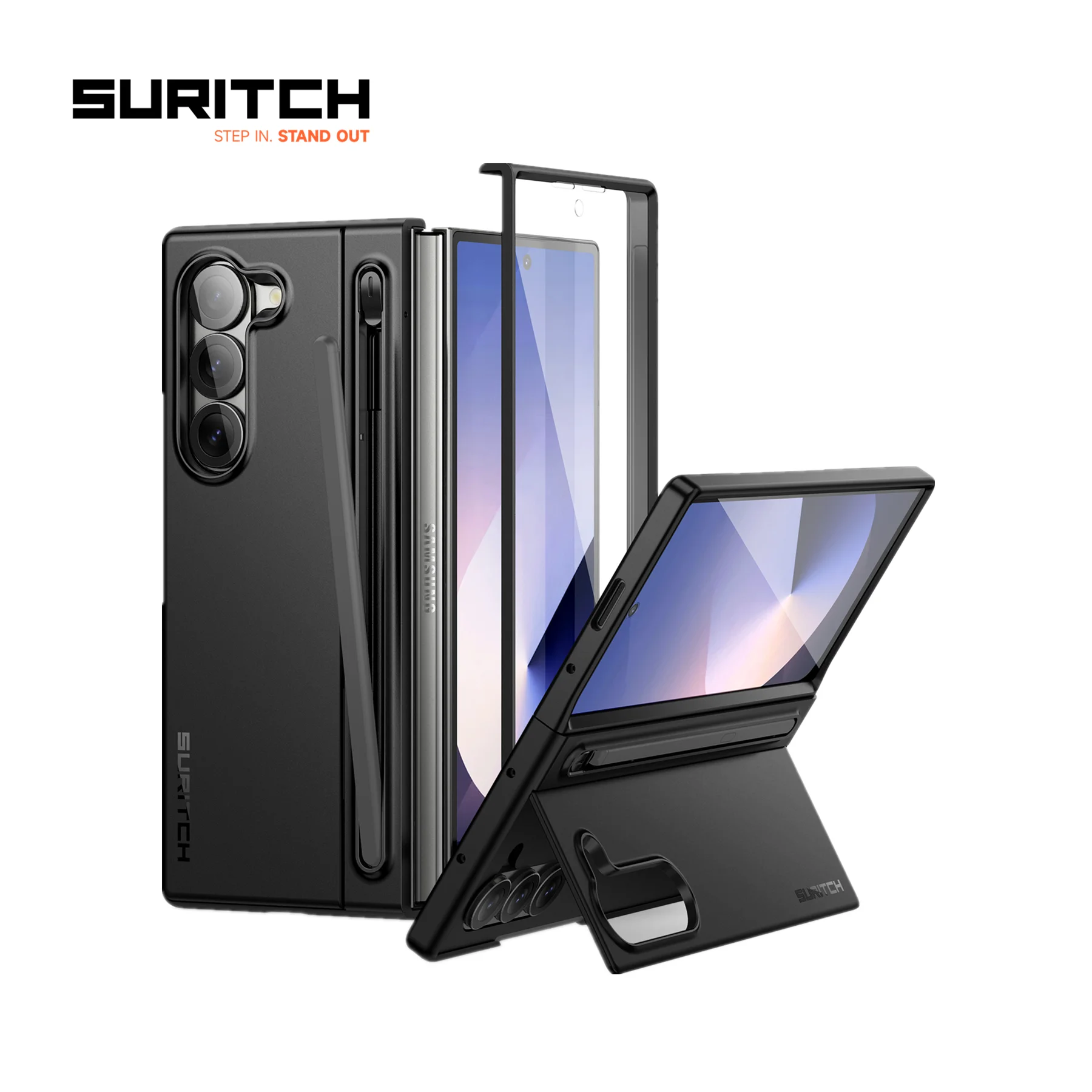 

SURITCH Case for Samsung Galaxy Z Fold 6 Shockproof Case with Kickstand and New Slim S Pen Holder with Built-in Screen Protector