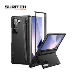 SURITCH Case for Samsung Galaxy Z Fold 6 Shockproof Case with Kickstand and New Slim S Pen Holder with Built-in Screen Protector