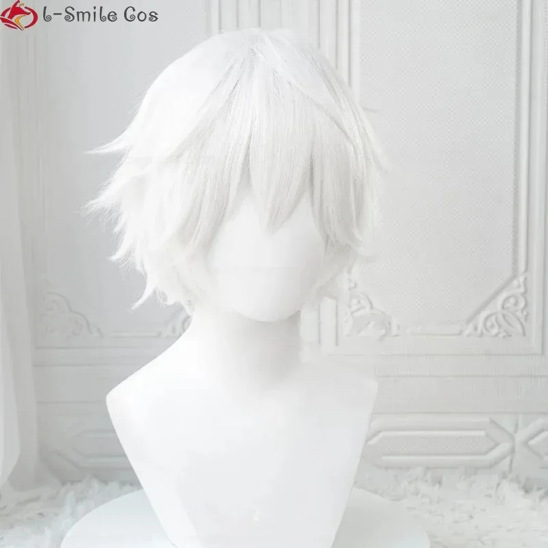Аниме Killua Zoldyck, парик для косплея, 30 см, короткий мужской парик, лохматый многослойный белый парик, термостойкие синтетические волосы, парики для Хэллоуина